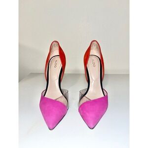 ALDO Nydelaclya‎ Pink Orange Suede Heel Pumps Stiletto Clear Inlay | Women's 6.5
